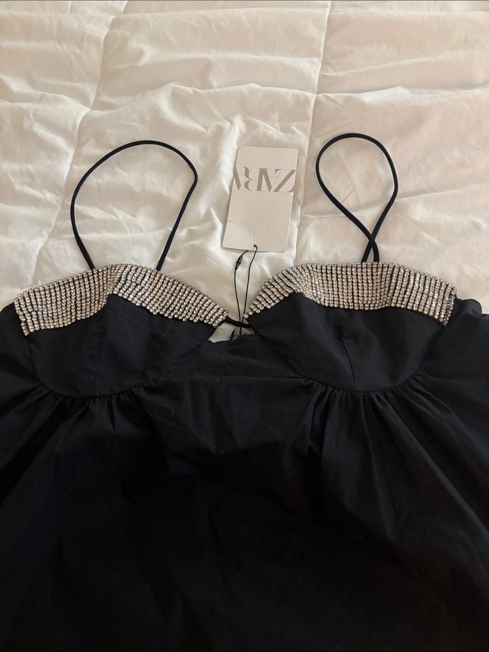 Zara Black Dress with Rhinestone-Embellished Neckline